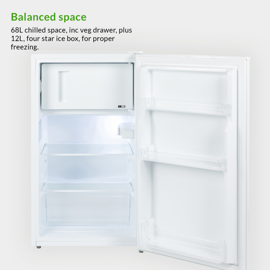 Willow Freestanding Under Counter Fridge with 4 Star Ice Box, 80 Litre Capacity